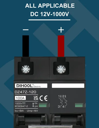 Miniatura 2 de DIHOOL Disyuntor DC Interruptor de desconexión solar de 100 amperios 2p 1000V para PV, UPS, batería de RV, montaje en carril DIN..
