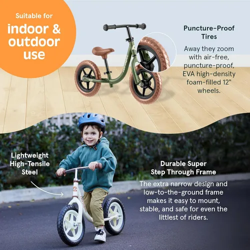 Miniatura 6 de Retrospec Cub - Bicicleta de equilibrio para niños de 18 meses a 3 años, bicicleta para principiantes sin pedal de 12 pulgadas con asiento Verde
