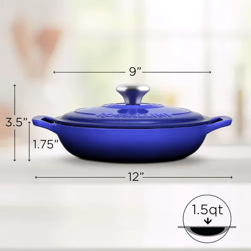 Miniatura 2 de ROSSALLINI Brasera de Hierro Fundido Esmaltada Signature, Olla de Servir Antiadherente con Tapa de Cierre Hermético para Asado Perfecto, Horneado