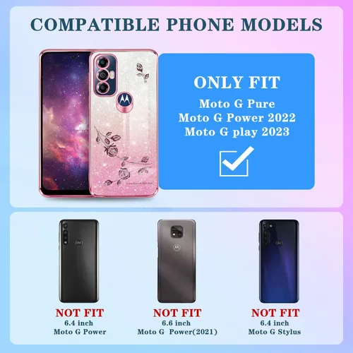 Miniatura 2 de Likiyami Funda 3 en 1 para Motorola Moto G Play 2023, Moto G Pure, Moto G Power 2022 – Funda femenina con purpurina para mujeres y niñas, bonito