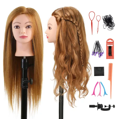 SOPHIRE 66-71 cm Cabeza de maniquí con pelo largo de 80% cabello humano real, cabeza de maniquí para práctica de peluquería, entrenamiento de