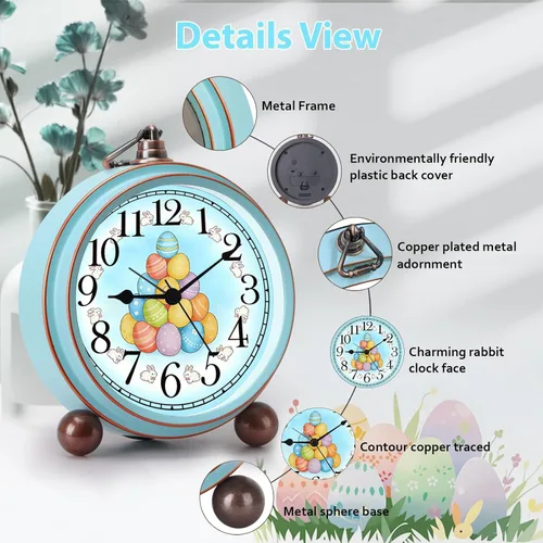 Miniatura 2 de Maxspace Reloj despertador de huevo de Pascua de 5.2 pulgadas, silencioso reloj analógico azul sin tictac y relojes de mesa con cristal HD