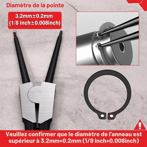 Miniatura 4 de Alicates de Anillo de Presión de 13 Pulgadas de Servicio Pesado Alicates de Circlip Externos Punta de Mandíbula Recta Diámetro 0.12" para Instalar