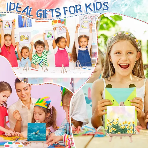 Miniatura 6 de Crtiin Mini juego de pintura de acuarela, regalos de 4 x 4 pulgadas, pequeños kits de pintura en lienzo con pinturas de caballete, pincel, fiesta