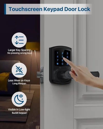 Miniatura 3 de HIDALIFE Cerradura de puerta de entrada sin llave con teclado y manija para puertas delanteras, cerradura de puerta electrónica con pantalla táctil