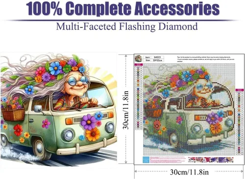 Miniatura 2 de FQOVKYN Kits de Pintura de Diamantes de Dibujos Animados para Adultos, Kits de Arte de Diamantes de Coche Floral para Adultos Principiantes, Kits