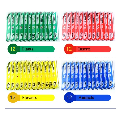 Miniatura 2 de Diapositivas de microscopio preparadas para niños, 48 piezas de animales de plástico, insectos, plantas, flores, muestras de muestras para 48