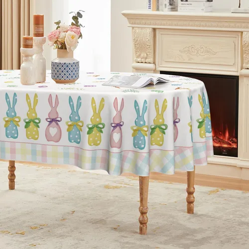 Miniatura 9 de Horaldaily Mantel de Pascua rectangular de 52 x 70 pulgadas, diseño de zanahorias de primavera, conejo, funda de mesa lavable para decoración