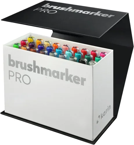 Miniatura 4 de Karin Brushmarker Pro - Juego de 27 rotuladores de punta de pincel en caja pequeña, mezclables, a base de agua, marcadores de pincel de grado