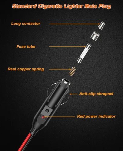 Miniatura 3 de 12AWG Cable de Cargador de Encendedor de Cigarrillos Resistente, Cable Adaptador de Encendedor de Cigarrillos Macho de 3.3FT con Luz LED y Caja