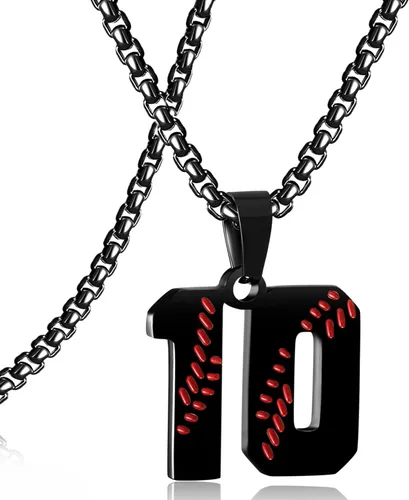 Miniatura 134 de SKQIR Colgante de número de jersey de béisbol para hombres y niños - Cadena de acero inoxidable para atletas - Negro