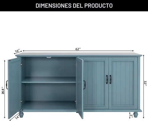 Miniatura 2 de Scurrty Armario buffet con almacenamiento, barra de café de 62 pulgadas en cocina, buffet con 4 puertas, aparador buffet para comedor, cocina y sala