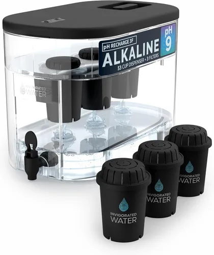 Invigorated Water - Dispensador de filtro de agua alcalino para encimera, gran capacidad de 52 tazas, agua alcalina mineralizada, sin BPA, 96