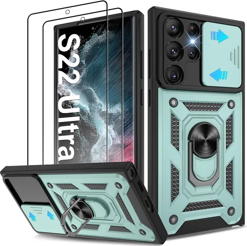 Miniatura 45 de ATUMP Funda para T-Mobile Revvl V Plus 5G con protector de pantalla HD con cubierta de cámara deslizante, soporte de anillo de rotación de 360° Negro