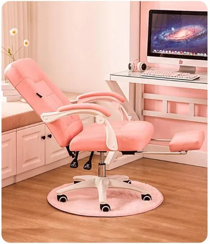 Miniatura 7 de YYDS Silla de juegos de moda para niñas, silla ejecutiva ergonómica en casa, oficina en vivo, silla giratoria de respaldo alto con reposabrazos Beige