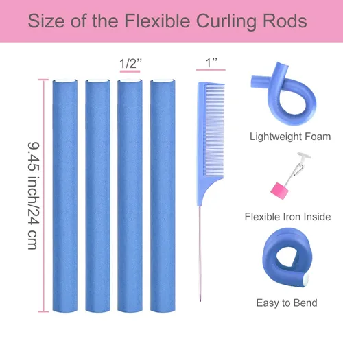 Miniatura 2 de 36 Flexi Rods Rodillos para el Cabello, Varillas de Espuma Flexible para Rizar Cabello Largo y Corto - Rodillos Curvables sin Calor con 2 Peines