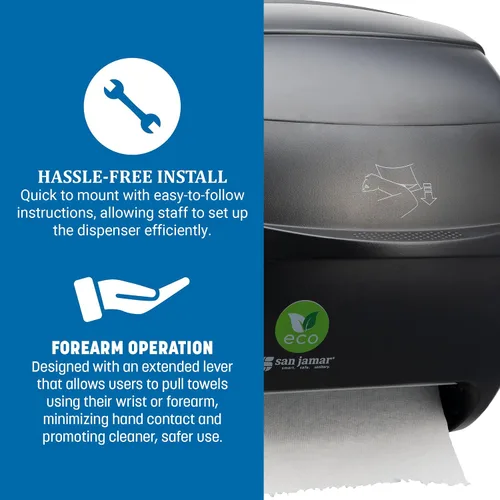 Miniatura 3 de San Jamar Ecologic Integra - Dispensador de toallas de papel de plástico reciclado, capacidad de rollo universal, dispensador de pared con cero Negro