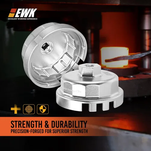 Miniatura 4 de EWK Llave forjada de aluminio de 64 mm para filtro de aceite con manguera de drenaje, herramienta de cambio de aceite de servicio pesado