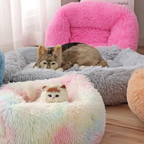 Miniatura 2 de La La Pet® Cama de dona para perros y gatos, acogedora cama para mascotas, cama para perros madriguera, cama calmante para mascotas, almohada