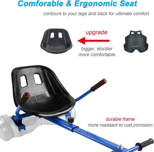 Miniatura 3 de Hishine Hoverboard Seat Attachment 265lbs Capacity, 26"-34.5" Adjustable Length Hover Board Go Kart Accessory w/Comfortable&Sturdy Seat,Go Cart Azul