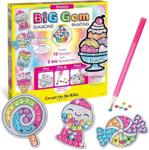 Miniatura 11 de Creativity for Kids - Juego de pintura de diamantes de gemas grandes de Halloween Crea 13 calcomanías espeluznantes y 2 caireles con más de 1000