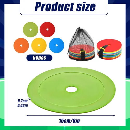 Miniatura 2 de 50 marcadores de puntos de cono plano de 6 pulgadas, antideslizantes, agujeros de piso, conos de fútbol, canchas de campo, discos planos