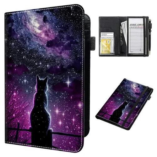 Miniatura 23 de Cartera de cuero para camarera, con cremallera y soporte para libro de cheques, bolsillo para dinero, organizador personal para delantales, estrella
