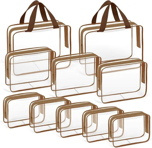 Miniatura 11 de TISRATOK Neceser de maquillaje transparente de viaje de 10 piezas, plástico PVC cosmético aprobado por la TSA Kit organizador con bolso con Negro