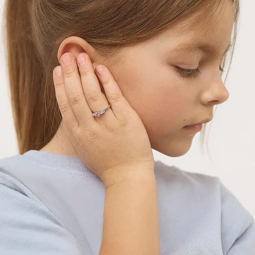 Miniatura 2 de Anillos de plata de ley 925 con circonita cúbica redonda y rosa brillante para niñas, anillos de circonita cúbica de moda para preadolescentes