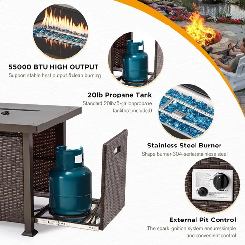 Miniatura 3 de HOMREST Mesa de fuego de gas propano para exteriores de 44 pulgadas, fogata de gas de encendido automático de 50,000 BTU con protector de viento