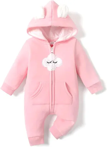 koramesis Adorable mameluco de bebé niña para otoño, cálido, de dibujos animados, ropa de manga larga, con capucha de forro polar