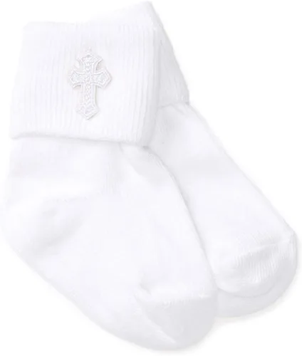 Born to Love White Boys Girls First Communion Baptism Christening Socks with Cross Embroidery