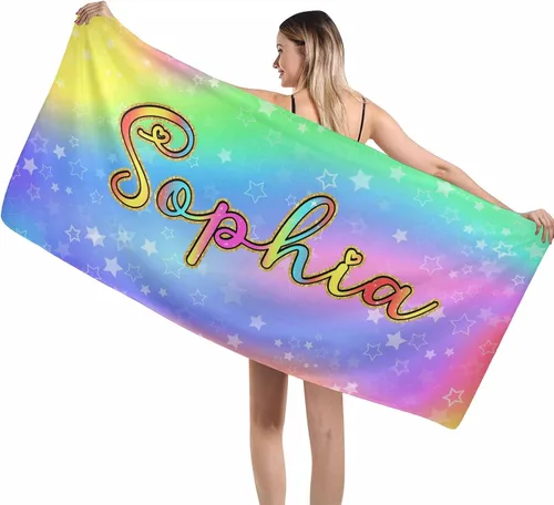 Miniatura 19 de MyPupSocks Toalla colorida personalizada para niños – Color arcoíris personalizada para viajes, playa, piscina y toallas de baño, toalla con nombre