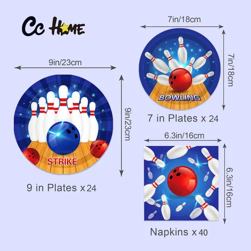 Miniatura 2 de Platos de papel de boliche para cumpleaños, juego de vajilla desechable para fiestas de boliche, suministros de fiesta, vajilla temática de papel
