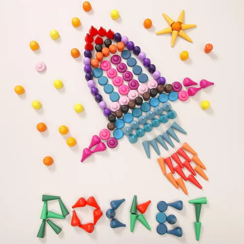 Miniatura 2 de 162 piezas sueltas de madera de juguete de arco iris apilable para niños pequeños, juego sensorial, materiales Montessori coloridos, aprendizaje