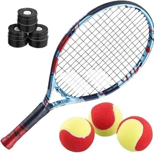 Babolat Ballfighter - Raqueta de tenis con 3 overgrips y 3 pelotas de tenis de enseñanza, el mejor juego de tenis para principiantes para niños de 3