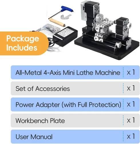 Miniatura 11 de Mini torno de metal de 60 W, 12,000 RPM, herramienta de 4 ejes para plástico acrílico de madera de metal suave, micro torno de precisión