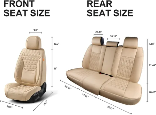 Miniatura 6 de Juego completo de fundas de asiento de automóvil, fundas de cuero transpirable para asientos delanteros y traseros y reposacabezas, funda universal