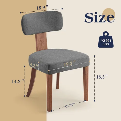Miniatura 2 de LUXOAK Juego de 2 sillas de comedor modernas de mediados de siglo, sillas de cocina tapizadas de lino con respaldo curvado y patas ajustables