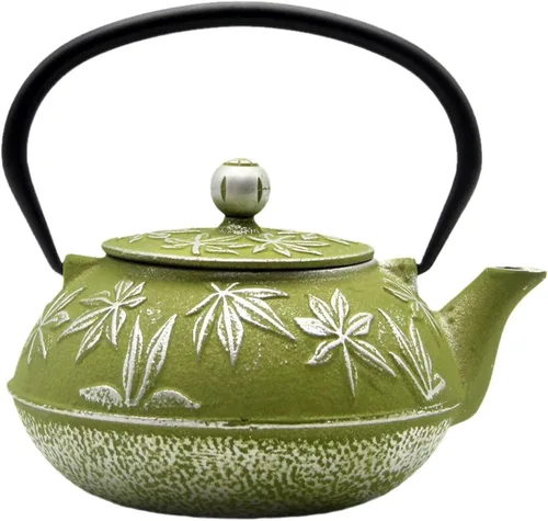Miniatura 9 de Tetera de hierro fundido con infusor de acero inoxidable para estufa, recubierta con interior esmaltado, tetsubina japonesa con patrón de hojas