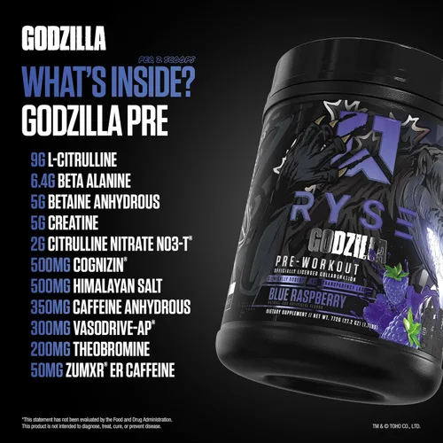 Miniatura 4 de RYSE Godzilla X Noel Deyzel - Polvo de preentrenamiento - Frambuesa azul - 400 mg de cafeína, preentrenamiento de alto nivel para hombres y mujeres