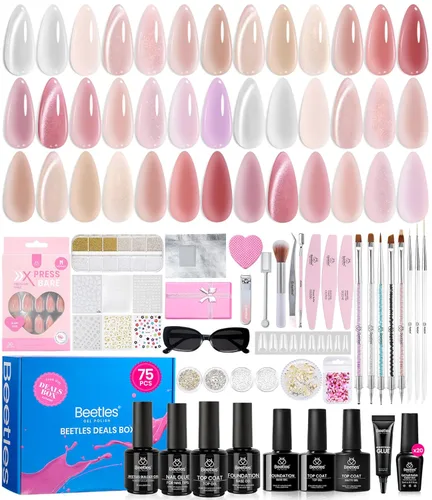 Miniatura 18 de beetles Gel Polish Juego de esmaltes de uñas de gel de 16 colores, blanco, marrón oscuro, rosa, colores nude, esmalte de uñas natural con 3 piezas