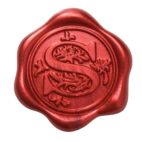Yoption 50 calcomanías adhesivas de cera del alfabeto S con inicial, calcomanías de sello de cera de letras rojas metálicas, sellos de sobre,