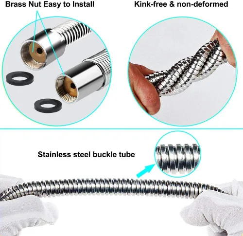 Miniatura 3 de Kit de reemplazo de manguera de rociador de preenjuague comercial para grifo de fregadero de cocina, 60 pulgadas flexible de acero inoxidable