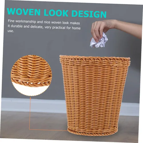 Miniatura 4 de Elegante cubo de basura tejido natural tapa de cesta de gran capacidad para sala de estar estudio