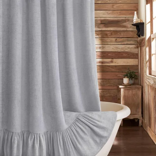 Miniatura 33 de Cortina de estilo rústico con dobladillo y volantes, de lino para baño, tela natural rústica de estilo clásico, 48 x 72 pulgadas (ancho x largo)
