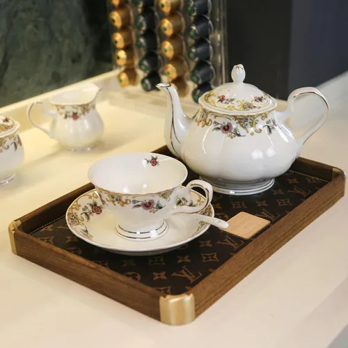 Miniatura 3 de ACMLIFE Juego de té de porcelana de hueso para adultos, juego de té de porcelana fina blanca y floral de 21 piezas, juego de 6 tazas de té inglés