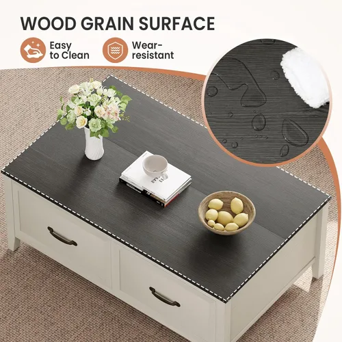 Miniatura 5 de Crestlive Products Mesa auxiliar de granja, mesa central de madera con bisagras de 43 pulgadas, mesa de centro rústica con gran almacenamiento