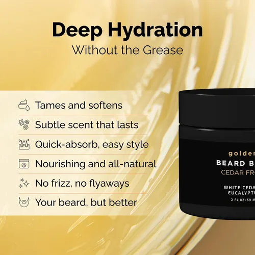 Miniatura 2 de Golden Grooming - Bálsamo para barba – Domina los flaways y promueve un crecimiento más grueso, cera de peinado natural con manteca de karité