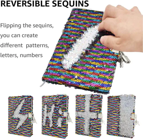 Miniatura 3 de Magic - Diario de viaje reversible con lentejuelas, diario de viaje con cierre y llave para niños y niñas, tamaño A5 (8.5 x 5.5 pulgadas), 78 hojas.
